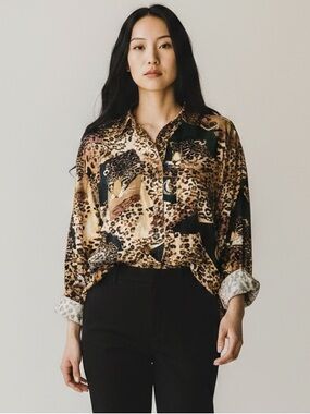 Leopard Print Long Sleeve Shirt - Brown Animal Print